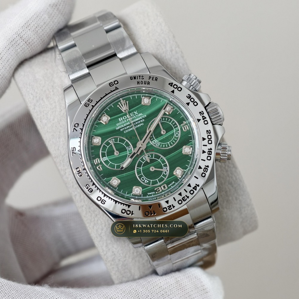 Rolex Cosmograph Daytona Malachite Stone Dial 18K White Gold Ref. 126509 — Studio Gallery Plate II in 18K White Gold Au750 (216.1g Verified Mass, Rolex Manufacture Cal. 4131 - 72h Power Reserve)