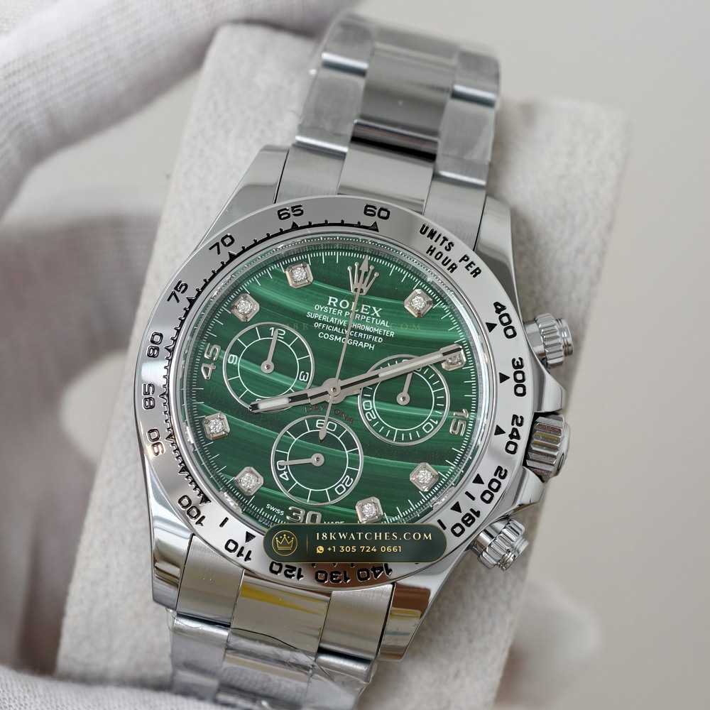 Rolex Cosmograph Daytona Malachite Stone Dial 18K White Gold Ref. 126509 — Studio Gallery Plate III in 18K White Gold Au750 (216.1g Verified Mass, Rolex Manufacture Cal. 4131 - 72h Power Reserve)