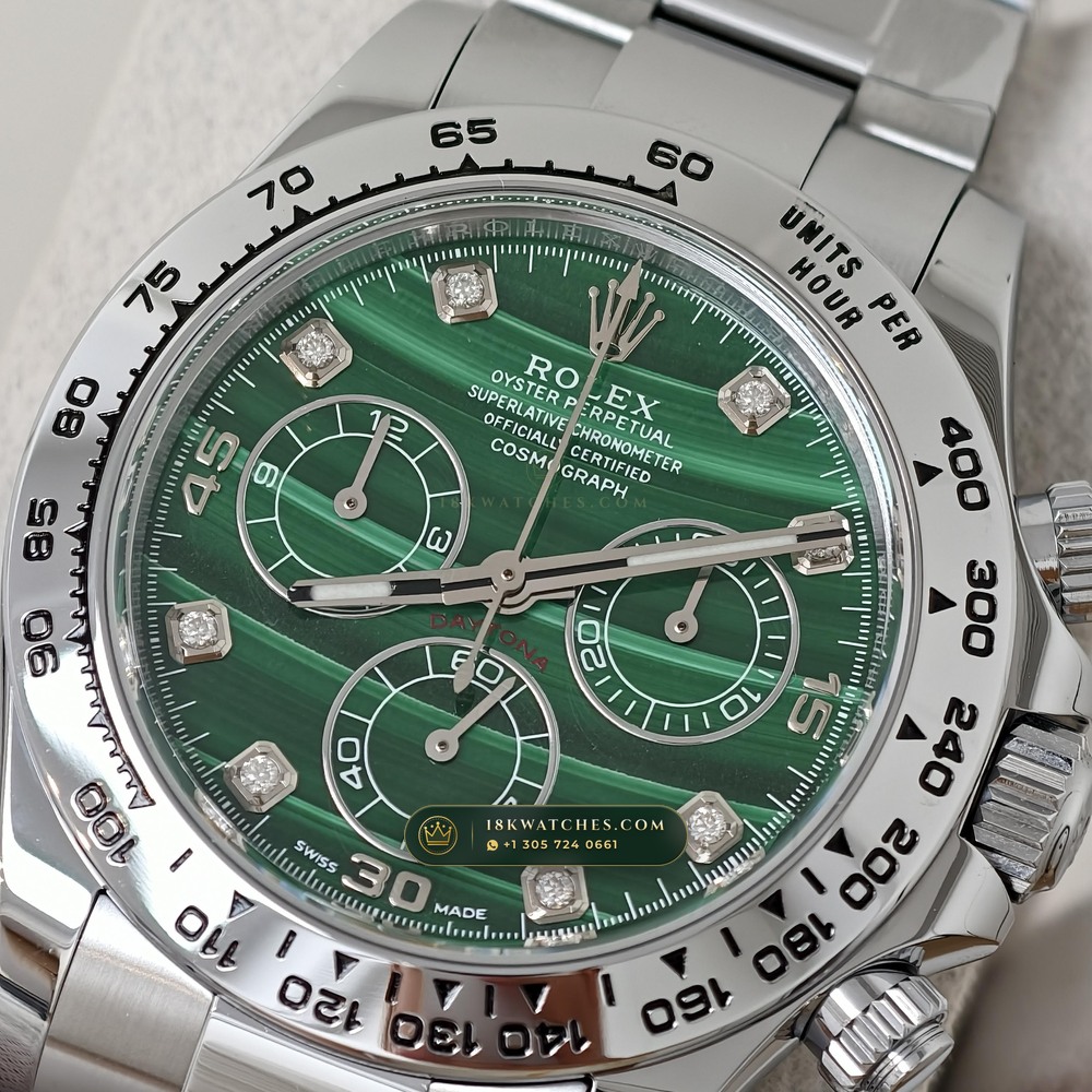 Rolex Cosmograph Daytona Malachite Stone Dial 18K White Gold Ref. 126509 — Studio Gallery Plate IV in 18K White Gold Au750 (216.1g Verified Mass, Rolex Manufacture Cal. 4131 - 72h Power Reserve)