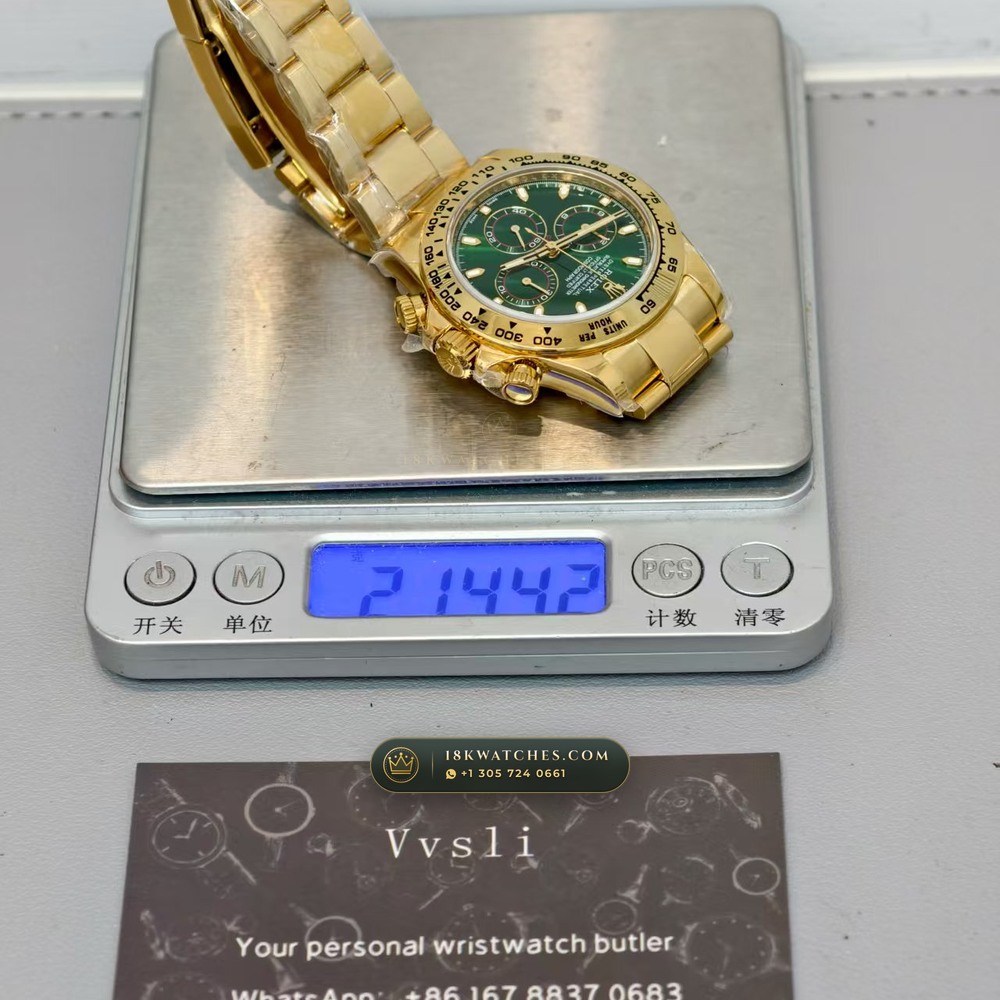 Rolex Cosmograph Daytona John Mayer Emerald Dial 18K Yellow Gold Geneva Atelier Spec Ref. 116508 — Studio Gallery Plate IX in 18K Yellow Gold Au750 (216.7g Verified Mass, Rolex Manufacture Cal. 4130 - 72h Power Reserve)