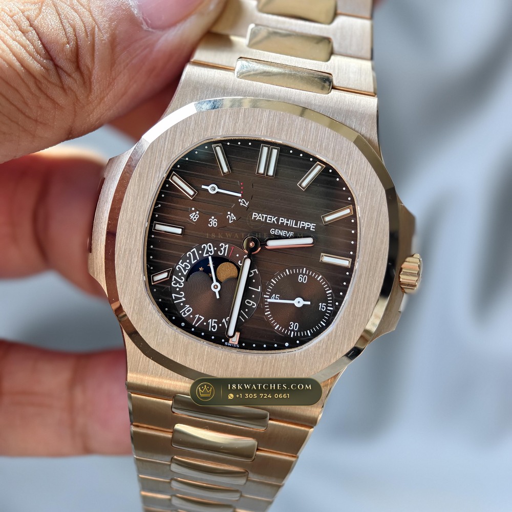 Patek Philippe Nautilus Moonphase & Power Reserve 18K Rose Gold Ref. 5712R/001 — Studio Gallery Plate II in 18K Rose Gold Au750 (105.9g Verified Mass, Patek Philippe Cal. 240 PS IRM C LU - 22K Gold Micro-Rotor)