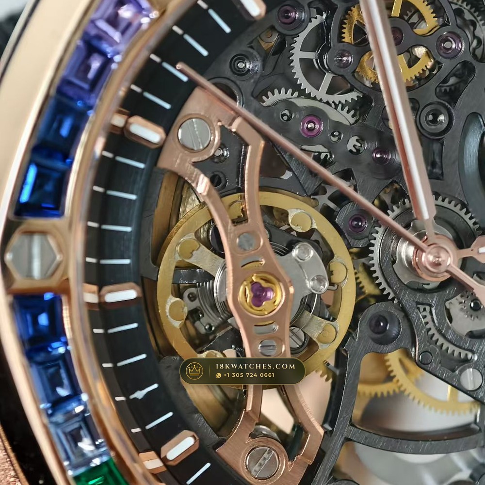 Audemars Piguet Royal Oak Double Balance Wheel Openworked 41mm Rainbow Sapphire Bezel 18K Rose Gold Ref. 15412OR.YG.1224OR.01 — Studio Gallery Plate V in 18K Rose Gold Au750 (224.4g Verified Mass, Audemars Piguet Cal. 3132 Dual-Balance Openworked)