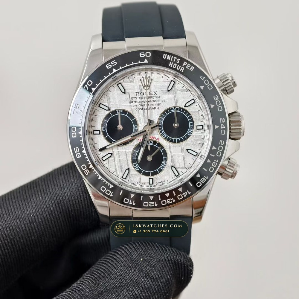 Rolex Cosmograph Daytona Gibeon Meteorite Dial 18K White Gold Hand-Finished Buff Dial Deep Crystal Optics Ref. 126519