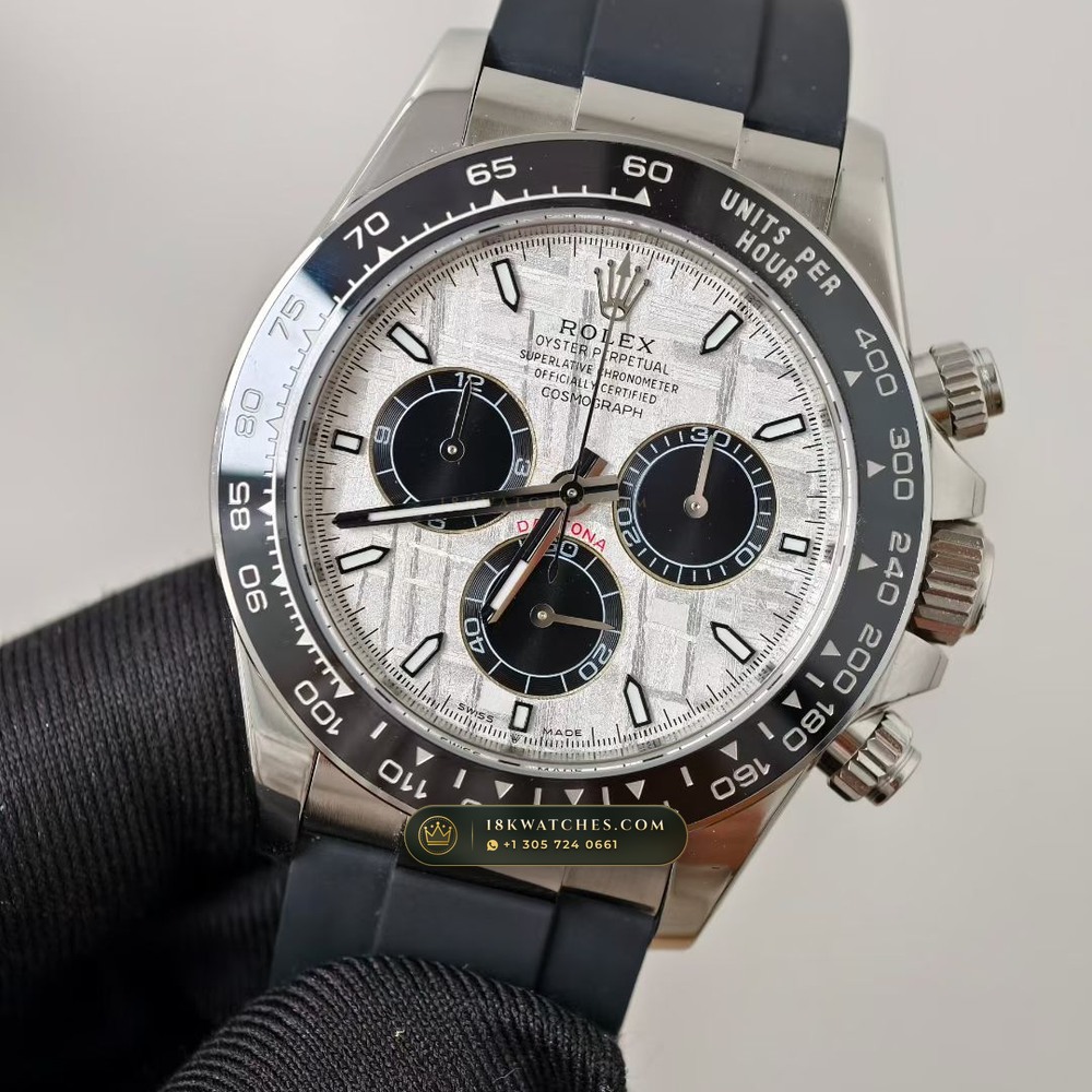 Rolex Cosmograph Daytona Gibeon Meteorite Dial 18K White Gold Hand-Finished Buff Dial Deep Crystal Optics Ref. 126519 — Studio Gallery Plate III in 18K White Gold Au750 (160.3g Verified Mass, Rolex Manufacture Cal. 4131 - 72h Power Reserve)