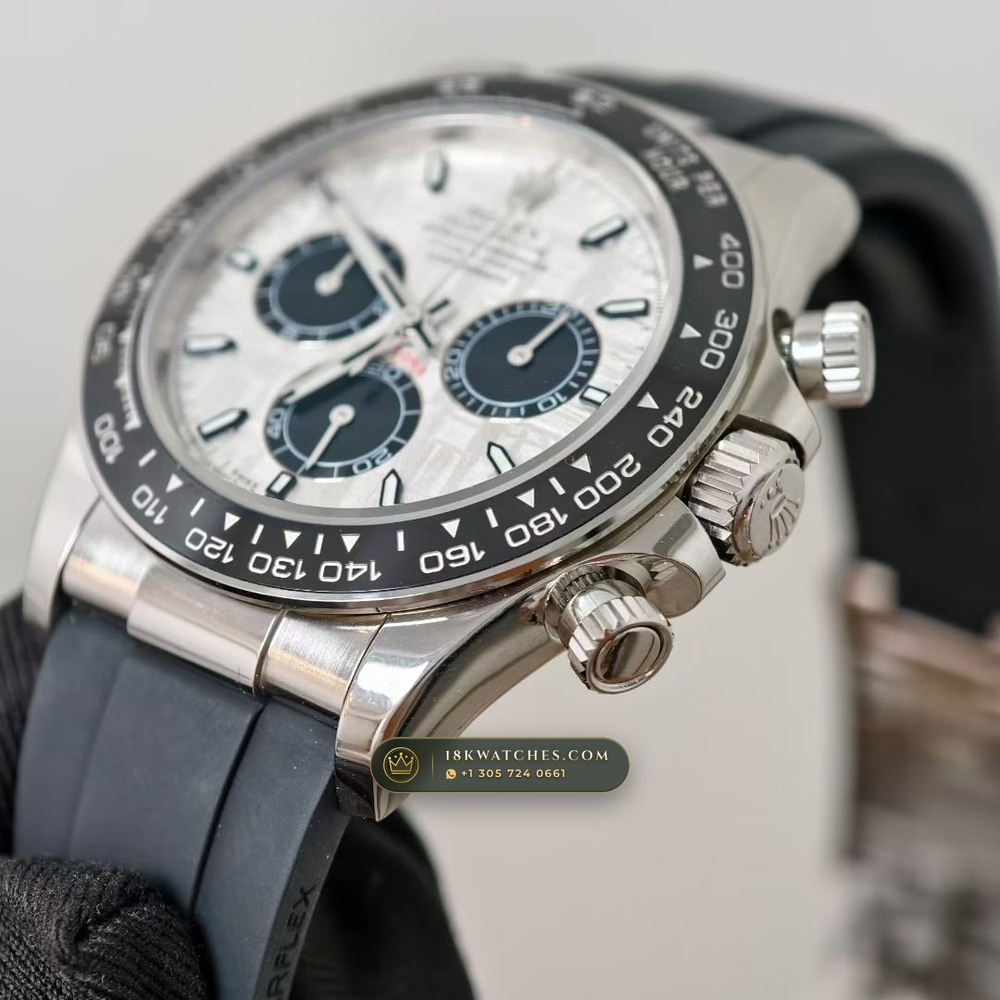 Rolex Cosmograph Daytona Gibeon Meteorite Dial 18K White Gold Hand-Finished Buff Dial Deep Crystal Optics Ref. 126519 — Studio Gallery Plate IV in 18K White Gold Au750 (160.3g Verified Mass, Rolex Manufacture Cal. 4131 - 72h Power Reserve)