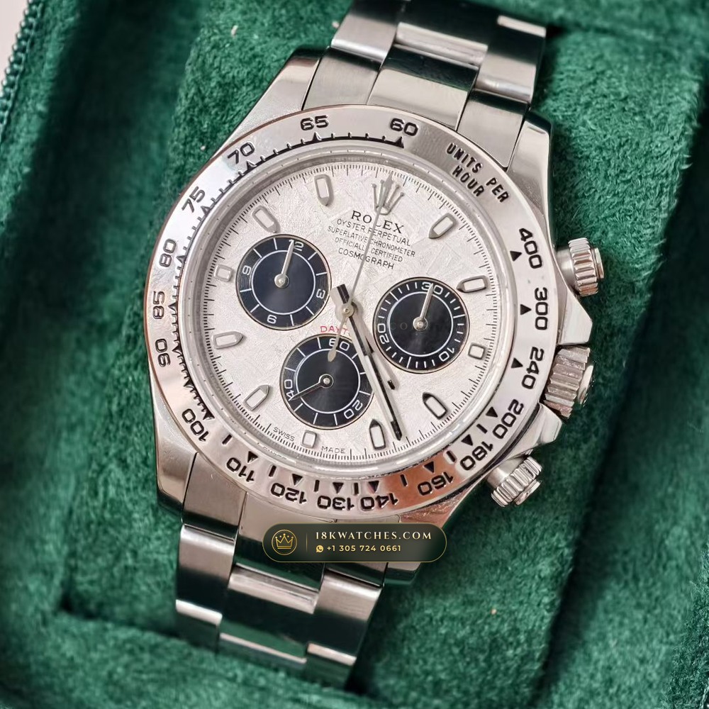 Rolex Cosmograph Daytona Gibeon Meteorite Dial 18K White Gold Hand-Finished Buff Dial 5-Axis CNC Case Ref. 116509 — Studio Gallery Plate II in 18K White Gold Au750 (216.1g Verified Mass, Rolex Manufacture Cal. 4130 - 72h Power Reserve)
