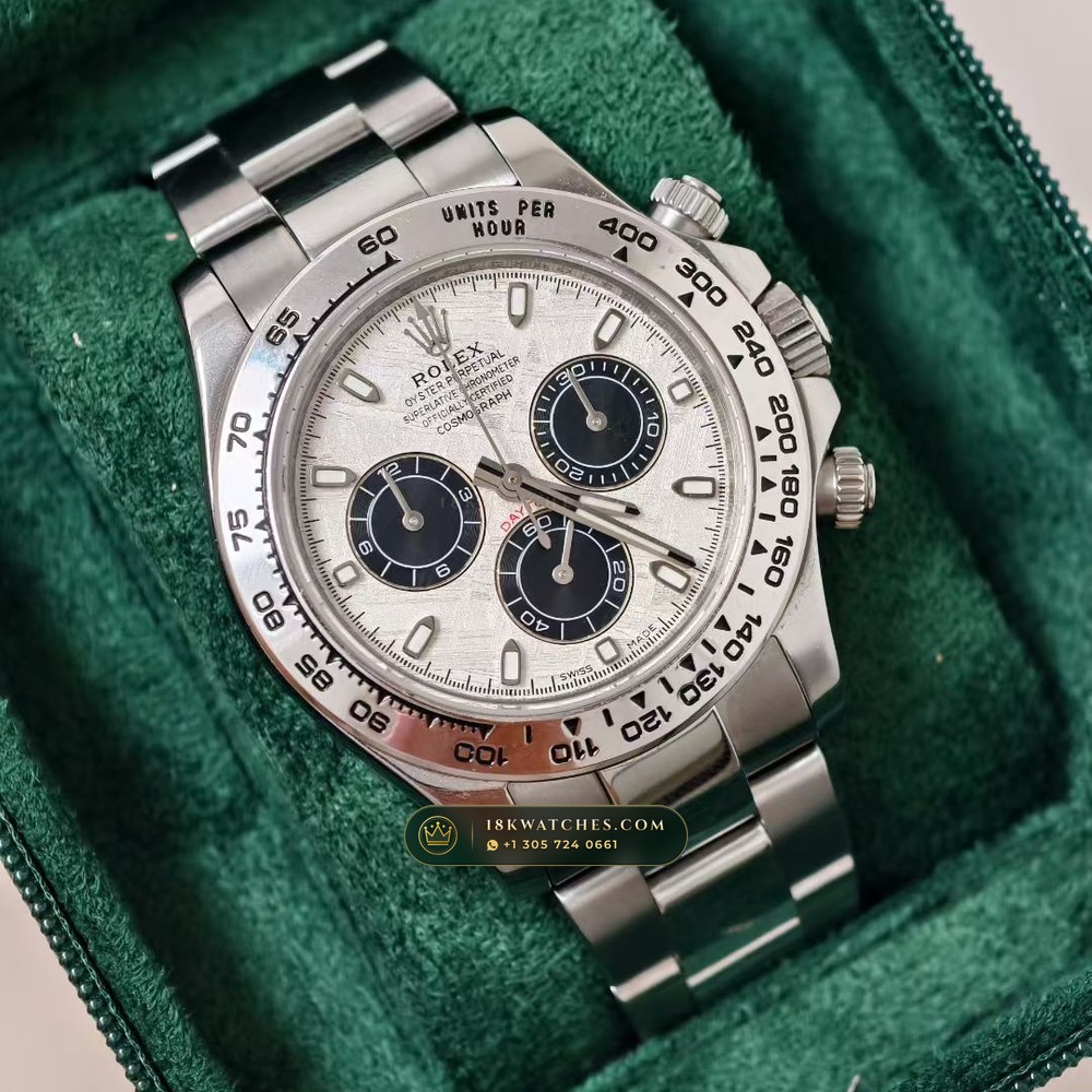 Rolex Cosmograph Daytona Gibeon Meteorite Dial 18K White Gold Hand-Finished Buff Dial 5-Axis CNC Case Ref. 116509 — Studio Gallery Plate III in 18K White Gold Au750 (216.1g Verified Mass, Rolex Manufacture Cal. 4130 - 72h Power Reserve)