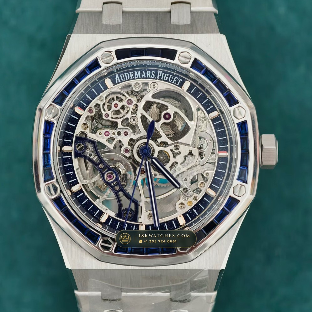 Audemars Piguet Royal Oak Double Balance Wheel Openworked 41mm Diamond-Set Bezel 18K White Gold Ref. 15412BC.SS.1220BC.02 — Studio Gallery Plate III in 18K White Gold Au750 (224.3g Verified Mass, Audemars Piguet Cal. 3132 Dual-Balance Openworked)