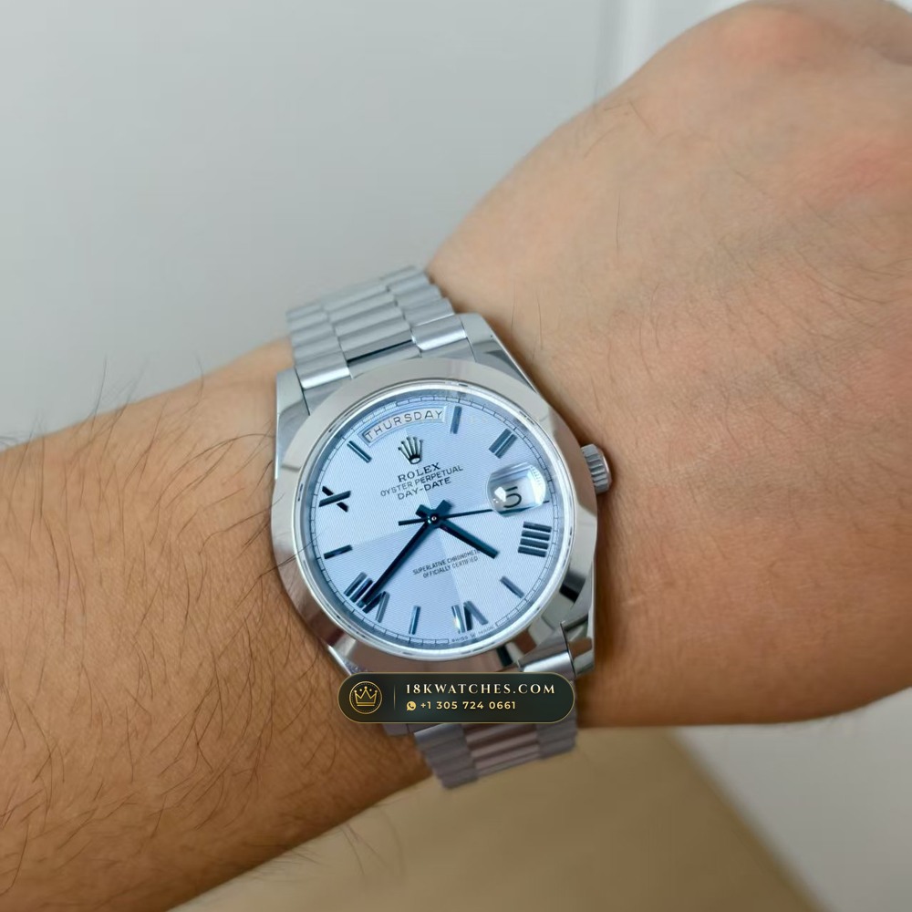 Rolex Day-Date 40 950 Platinum Ref. 228206 — Studio Gallery Plate VIII in 950 Platinum Pt950 (280.4g Verified Mass, Rolex Manufacture Cal. 3255 - 70h Power Reserve)