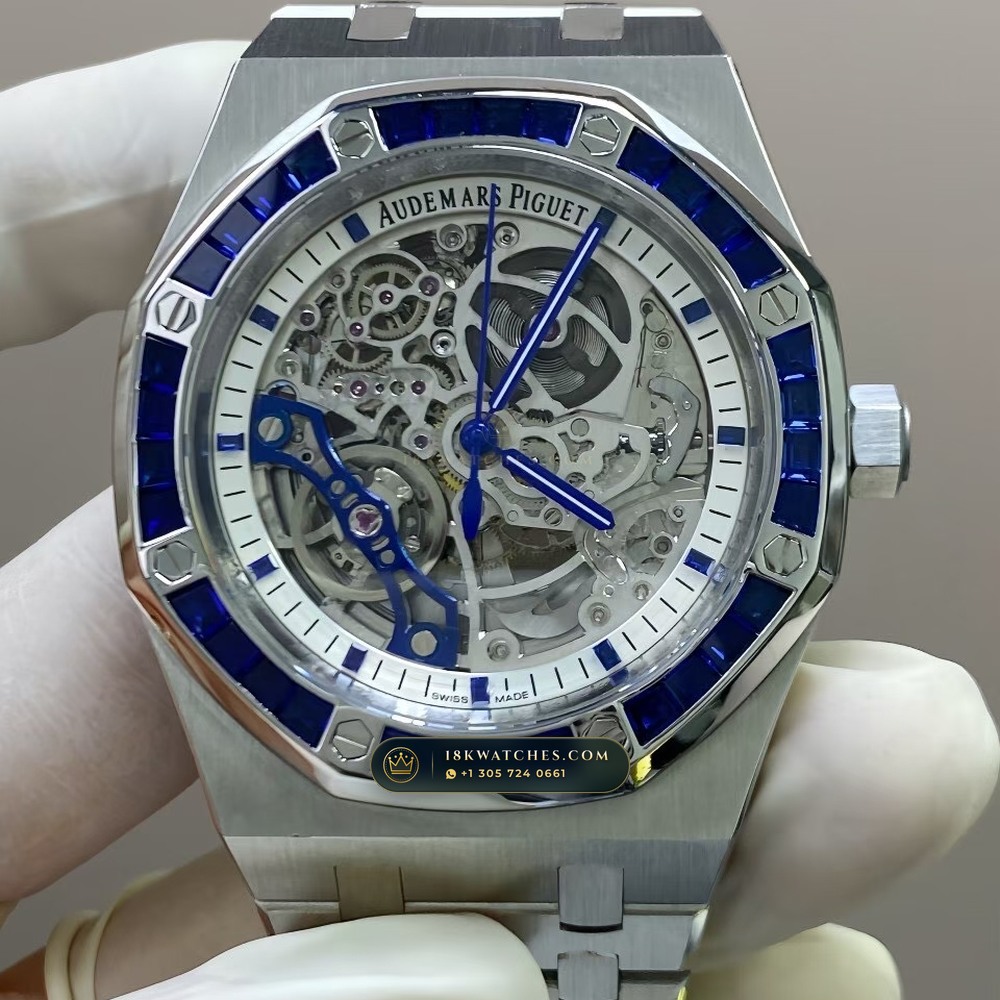 Audemars Piguet Royal Oak Double Balance Wheel Openworked 41mm Baguette Sapphire Bezel 18K White Gold Ref. 15412BC.SS.1220BC.02