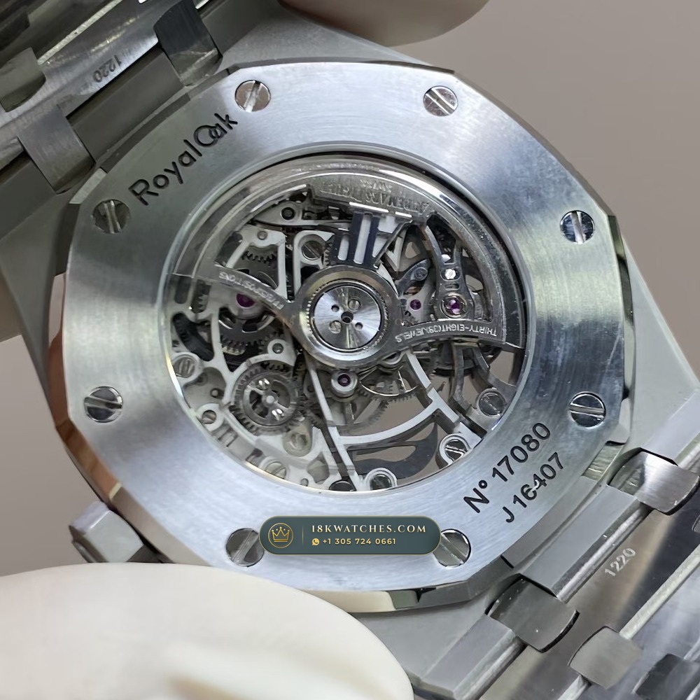 Audemars Piguet Royal Oak Double Balance Wheel Openworked 41mm Baguette Sapphire Bezel 18K White Gold Ref. 15412BC.SS.1220BC.02 — Studio Gallery Plate VIII in 18K White Gold Au750 (224.8g Verified Mass, Audemars Piguet Cal. 3132 Dual-Balance Openworked)
