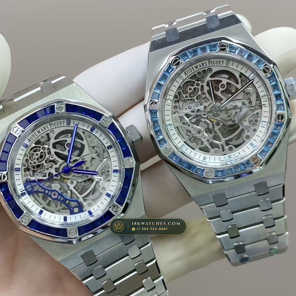 Audemars Piguet Royal Oak Double Balance Wheel Openworked 41mm Baguette Sapphire Bezel 18K White Gold Ref. 15412BC.SS.1220BC.02 — Studio Gallery Plate IX in 18K White Gold Au750 (224.8g Verified Mass, Audemars Piguet Cal. 3132 Dual-Balance Openworked)