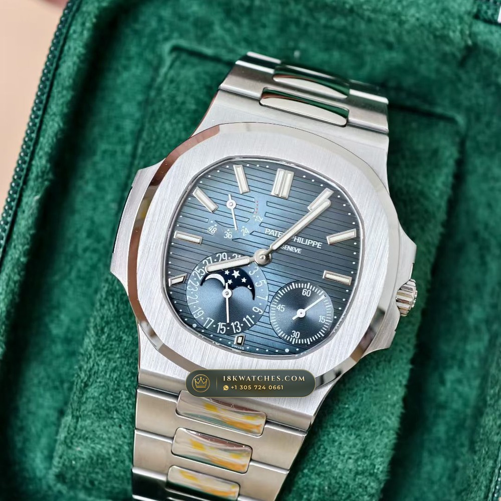 Patek Philippe Nautilus Moonphase & Power Reserve Hand-Chamfered Bevel Spec Ref. 5712/1A — Studio Gallery Plate III in 904L Stainless Steel Custom Architecture (116.5g Verified Mass, Patek Philippe Cal. 240 PS IRM C LU - 22K Gold Micro-Rotor)