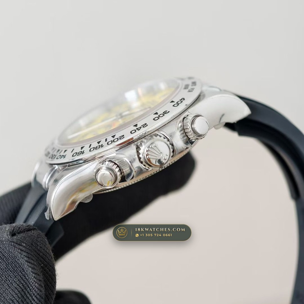 Rolex Cosmograph Daytona Beach Yellow Mother-of-Pearl Collector Edition 18K Yellow Gold Ref. 116518 — Studio Gallery Plate V in 18K Yellow Gold Au750 (138.9g Verified Mass, Rolex Manufacture Cal. 4130 - 72h Power Reserve)