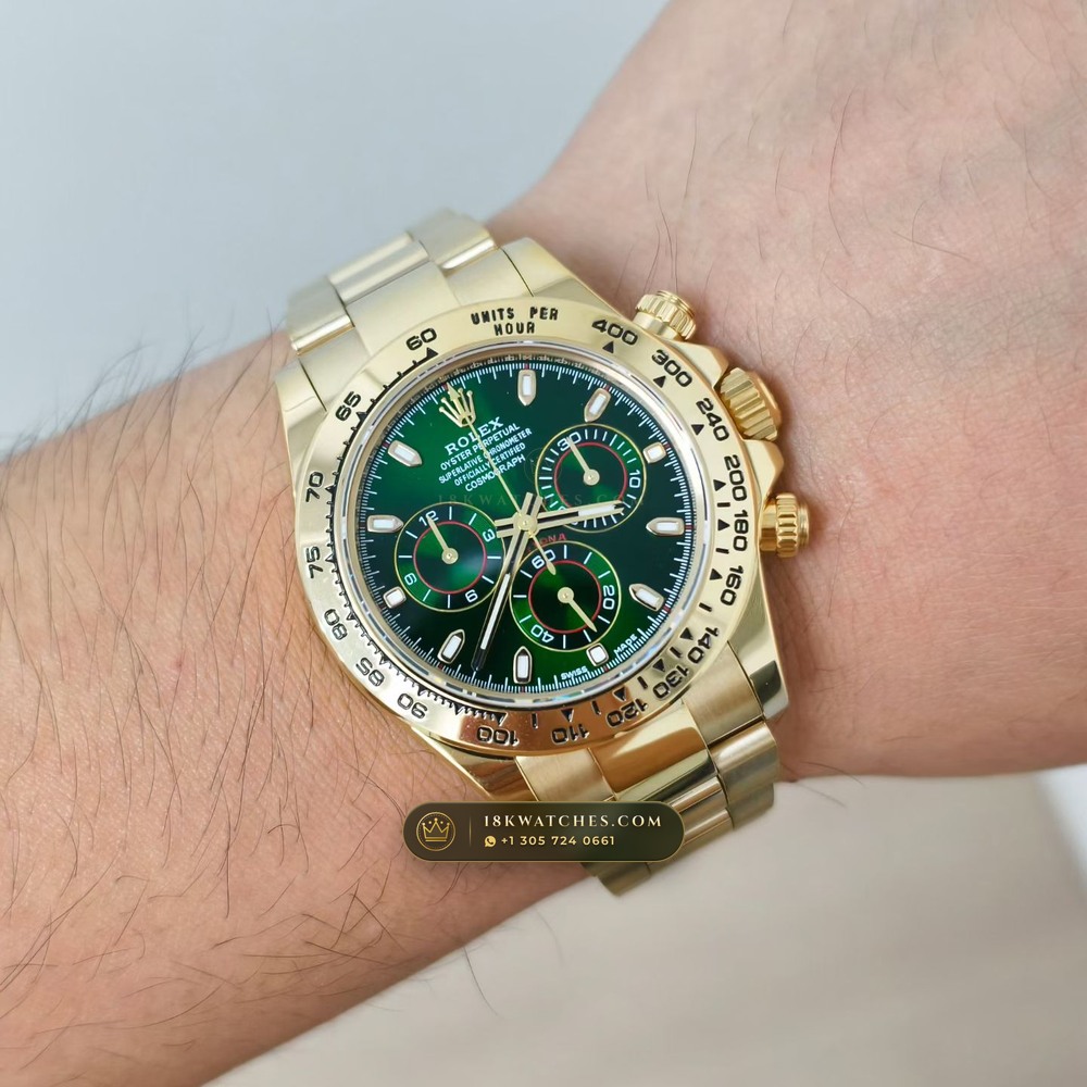 Rolex Cosmograph Daytona John Mayer Emerald Dial 18K Yellow Gold Ref. 116508 — Studio Gallery Plate VIII in 18K Yellow Gold Au750 (216.7g Verified Mass, Rolex Manufacture Cal. 4130 - 72h Power Reserve)