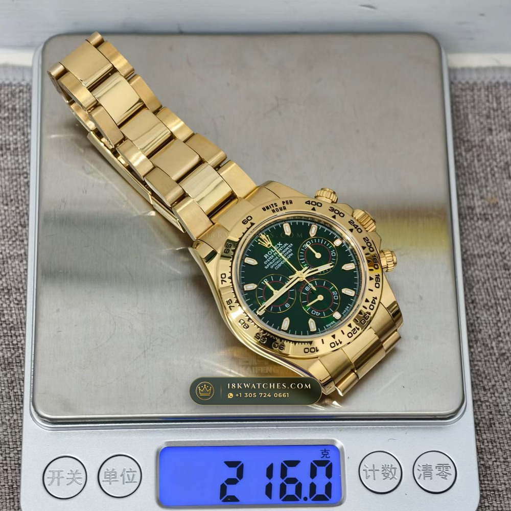 Rolex Cosmograph Daytona John Mayer Emerald Dial 18K Yellow Gold Ref. 116508 — Studio Gallery Plate IX in 18K Yellow Gold Au750 (216.7g Verified Mass, Rolex Manufacture Cal. 4130 - 72h Power Reserve)
