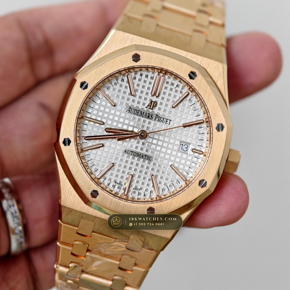Audemars Piguet Royal Oak Selfwinding 41mm 18K Rose Gold Ref. 15400OR — Studio Gallery Plate III in 18K Rose Gold Au750 (223.7g Verified Mass, Audemars Piguet Cal. 3120 - 22K Gold Rotor)