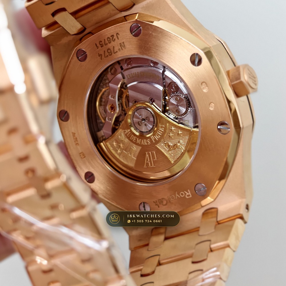 Audemars Piguet Royal Oak Selfwinding 41mm 18K Rose Gold Ref. 15400OR — Studio Gallery Plate VI in 18K Rose Gold Au750 (223.7g Verified Mass, Audemars Piguet Cal. 3120 - 22K Gold Rotor)