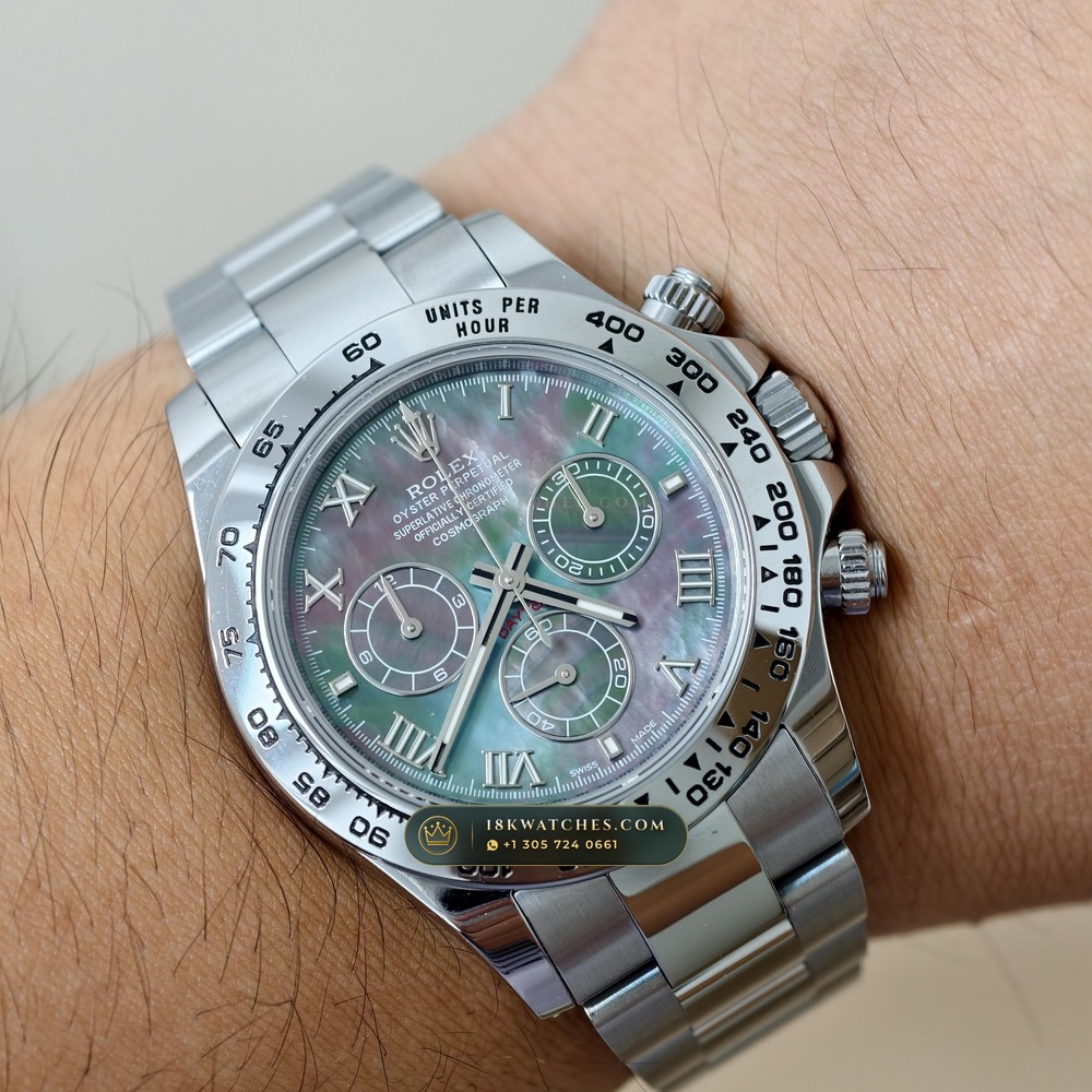 Rolex Cosmograph Daytona Tahitian Mother-of-Pearl Dial 18K White Gold Ref. 126509 — Studio Gallery Plate XII in 18K White Gold Au750 (216.7g Verified Mass, Rolex Manufacture Cal. 4131 - 72h Power Reserve)
