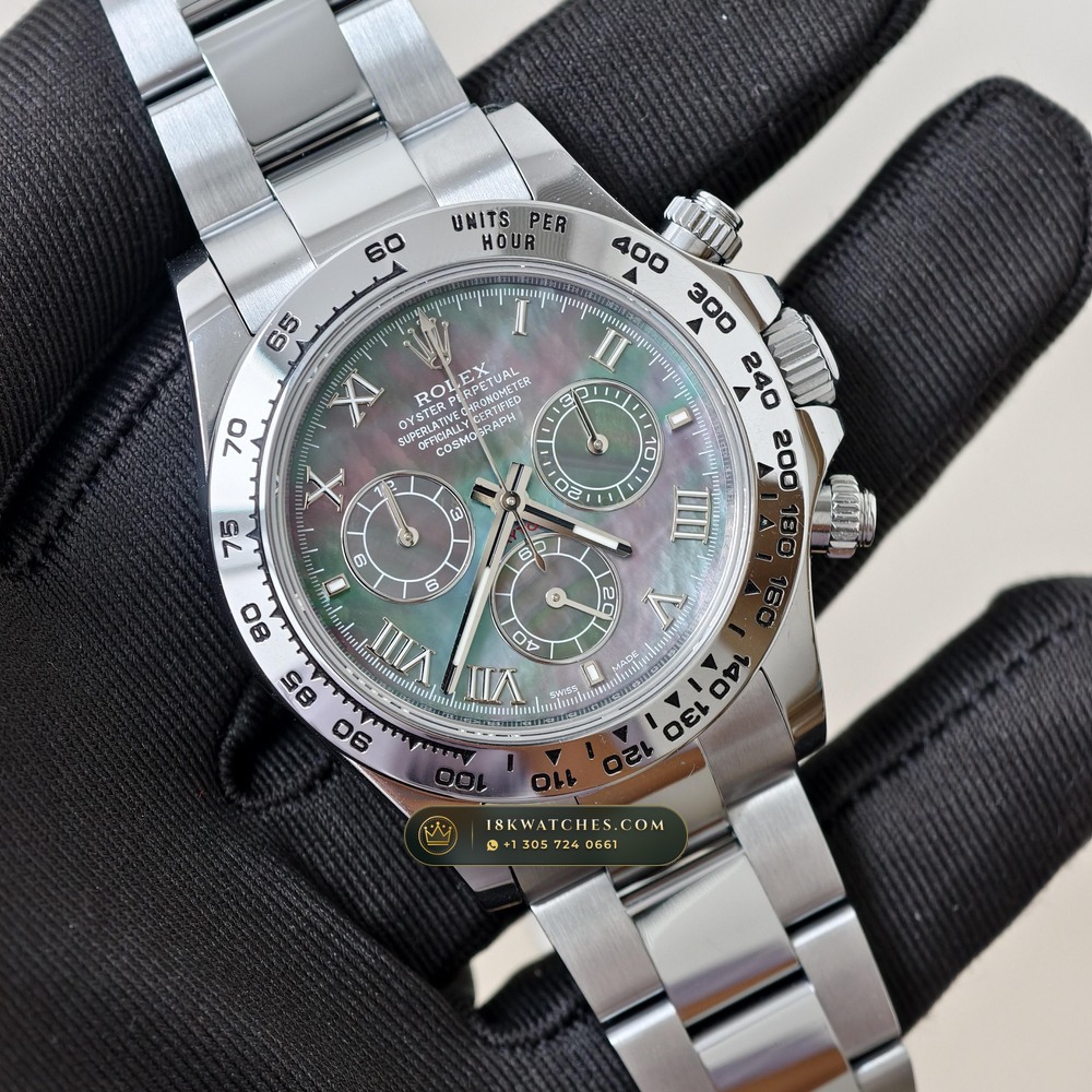 Rolex Cosmograph Daytona Tahitian Mother-of-Pearl Dial 18K White Gold Ref. 126509 — Studio Gallery Plate IV in 18K White Gold Au750 (216.7g Verified Mass, Rolex Manufacture Cal. 4131 - 72h Power Reserve)