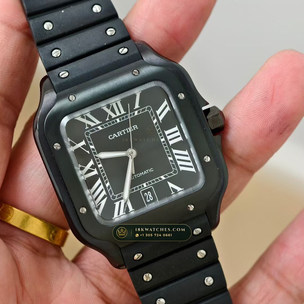 Cartier Santos de Cartier Large ADLC Bezel Ref. WSSA0039 — Studio Gallery Plate II in High-Tech Ceramic & Titanium (115.9g Verified Mass, Cartier Manufacture Cal. 1847 MC / Skeleton Cal. 9611 MC)
