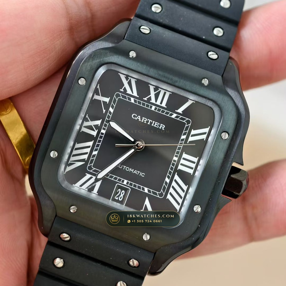 Cartier Santos de Cartier Large ADLC Bezel Ref. WSSA0039 — Studio Gallery Plate III in High-Tech Ceramic & Titanium (115.9g Verified Mass, Cartier Manufacture Cal. 1847 MC / Skeleton Cal. 9611 MC)