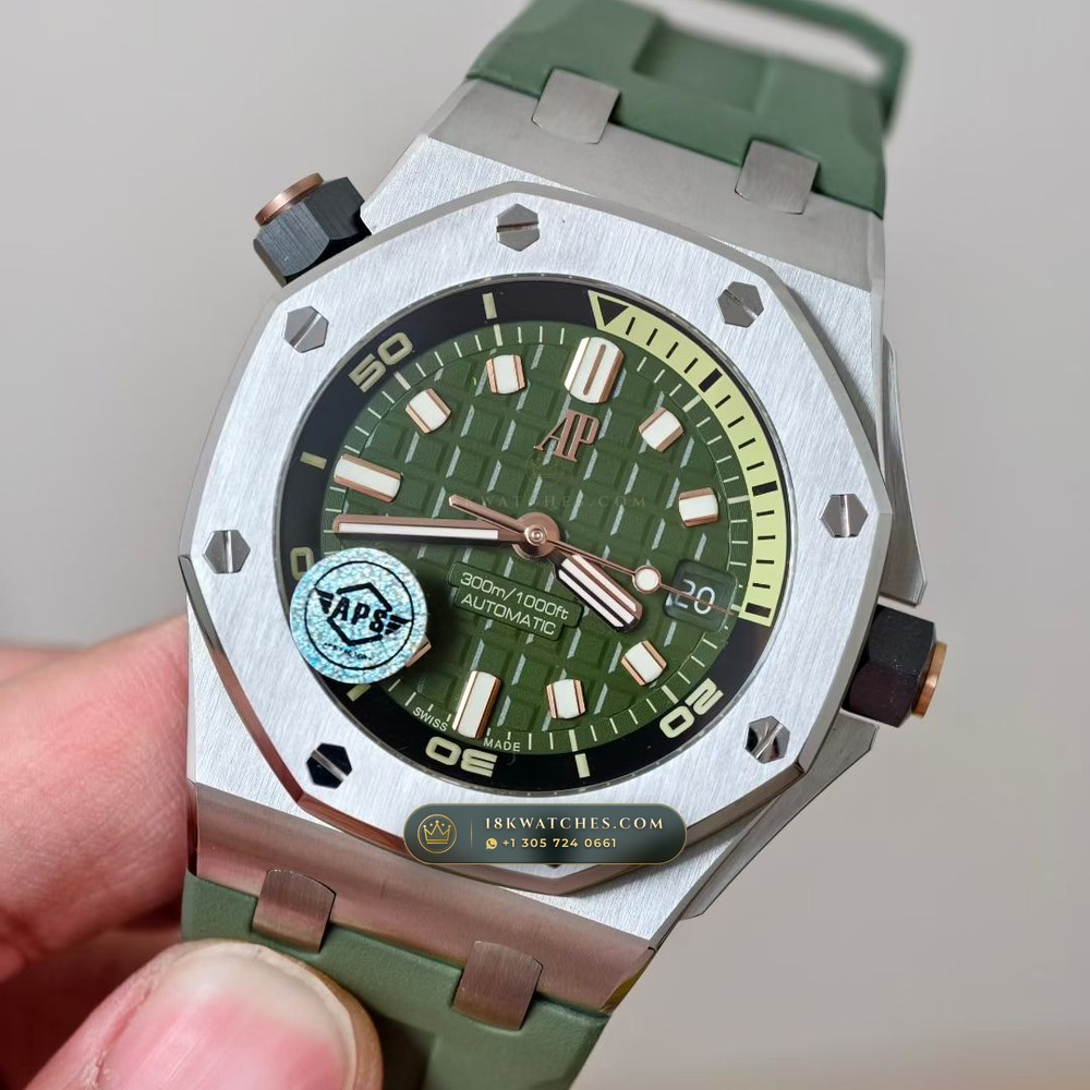 Audemars Piguet Royal Oak Offshore Diver 42mm Ref. 15720ST.OO.A052CA.01 — Studio Gallery Plate III in 904L Stainless Steel Custom Architecture (167.7g Verified Mass, Audemars Piguet Cal. 4308 / Cal. 3120)