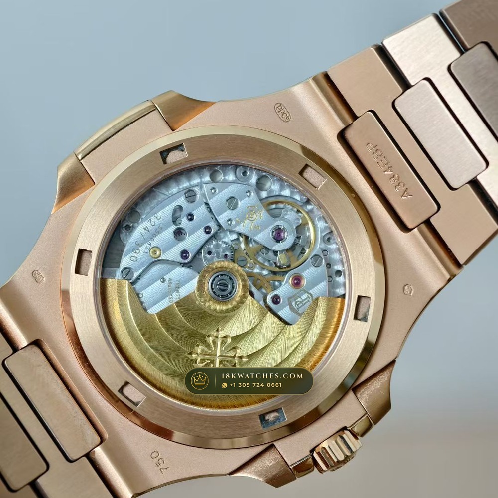 Patek Philippe Nautilus Self-Winding 18K Rose Gold Custom SW Dial Deep Crystal Optics Ref. 5711R — Studio Gallery Plate VI in 18K Rose Gold Au750 (114.7g Verified Mass, Patek Philippe Cal. 26-330 S C / Cal. 324 S C - 21K Gold Rotor)