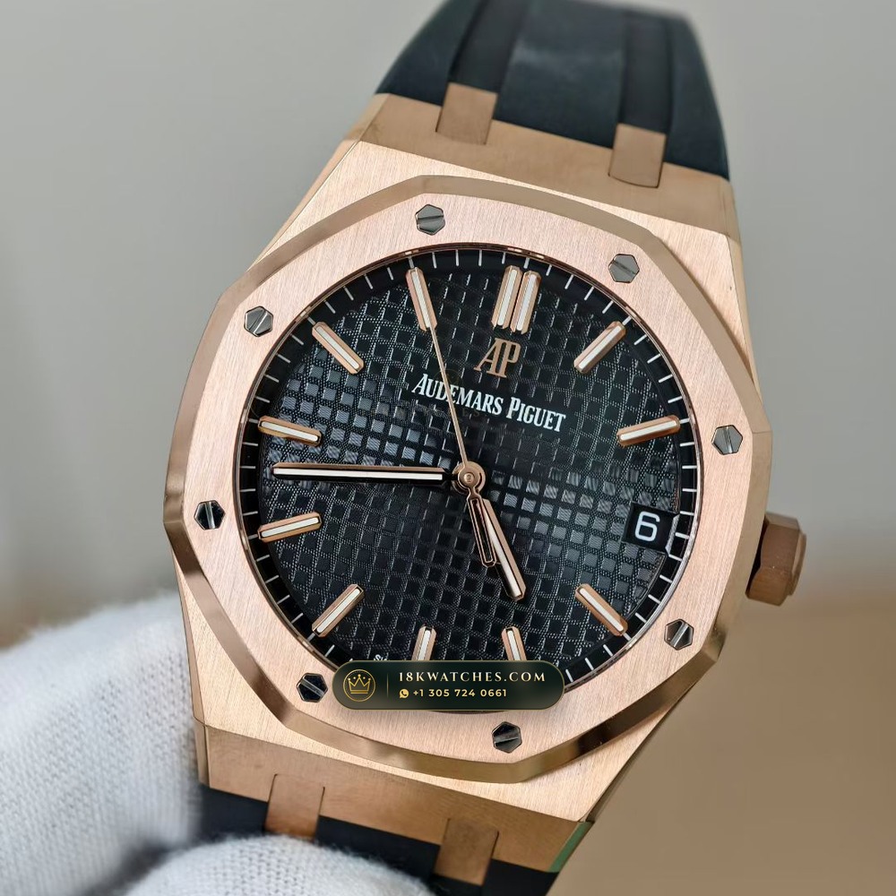 Audemars Piguet Royal Oak Selfwinding 41mm 18K Rose Gold Custom Tapestry Dial Deep Crystal Optics Ref. 15500OR.OO.D002CR.01 — Studio Gallery Plate III in 18K Rose Gold Au750 (138.1g Verified Mass, Audemars Piguet Cal. 4302 - 70h Power Reserve)