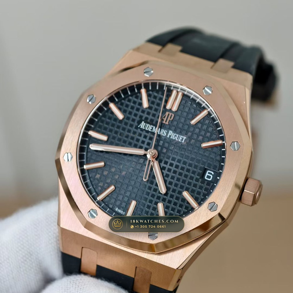Audemars Piguet Royal Oak Selfwinding 41mm 18K Rose Gold Custom Tapestry Dial Deep Crystal Optics Ref. 15500OR.OO.D002CR.01 — Studio Gallery Plate IV in 18K Rose Gold Au750 (138.1g Verified Mass, Audemars Piguet Cal. 4302 - 70h Power Reserve)