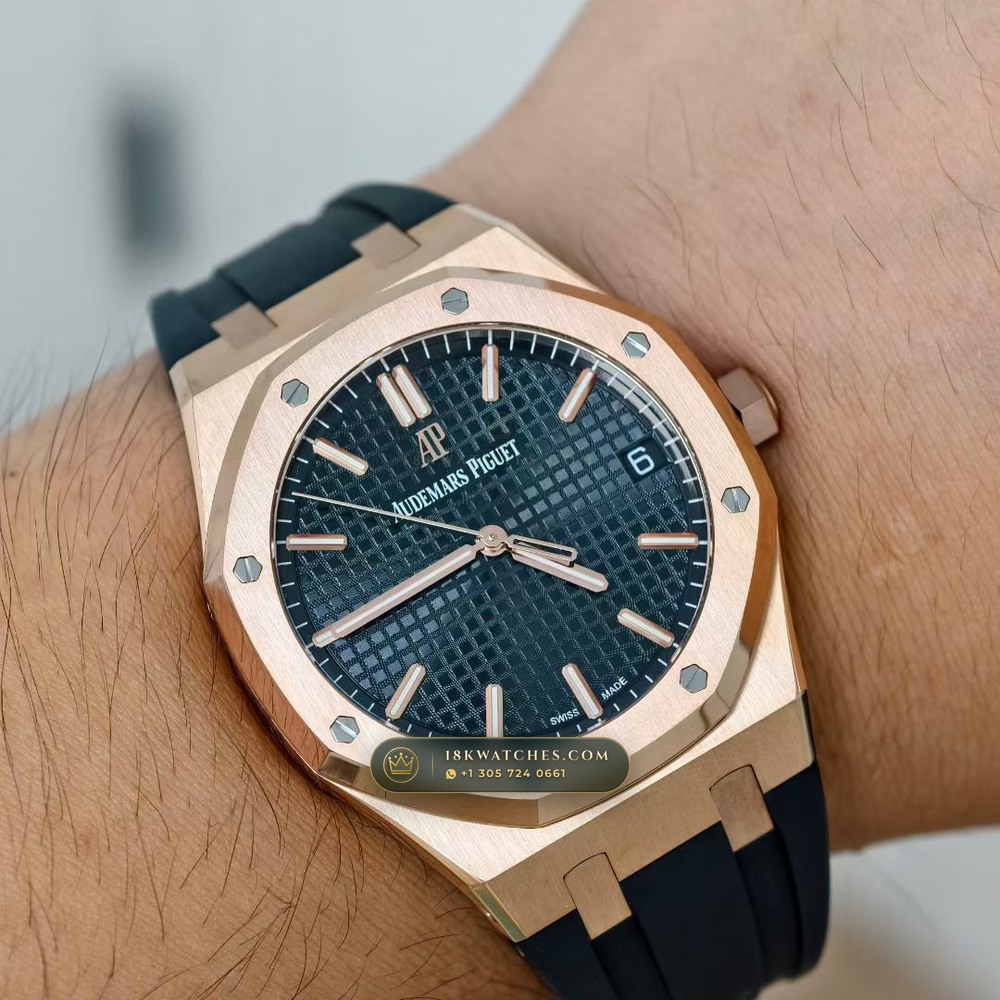 Audemars Piguet Royal Oak Selfwinding 41mm 18K Rose Gold Custom Tapestry Dial Deep Crystal Optics Ref. 15500OR.OO.D002CR.01 — Studio Gallery Plate IX in 18K Rose Gold Au750 (138.1g Verified Mass, Audemars Piguet Cal. 4302 - 70h Power Reserve)