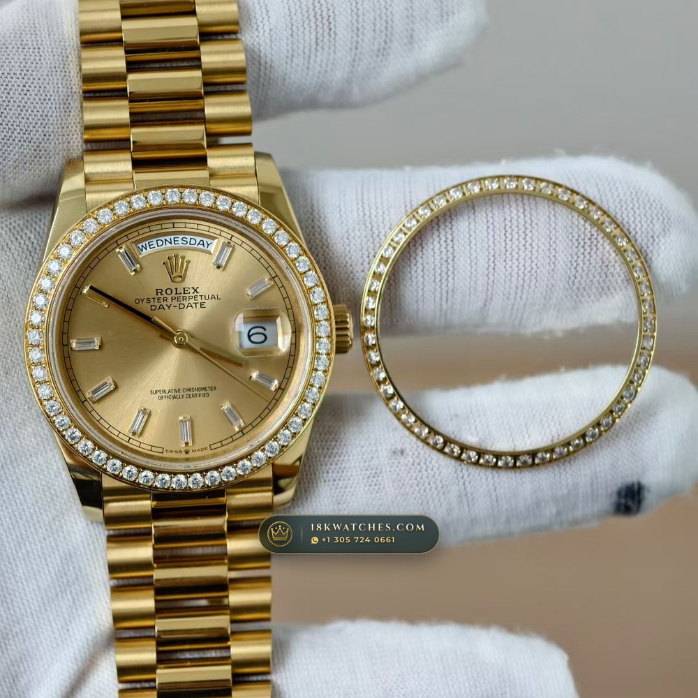 Rolex Day-Date 36 Diamond-Set Bezel 18K Yellow Gold Ref. 128238