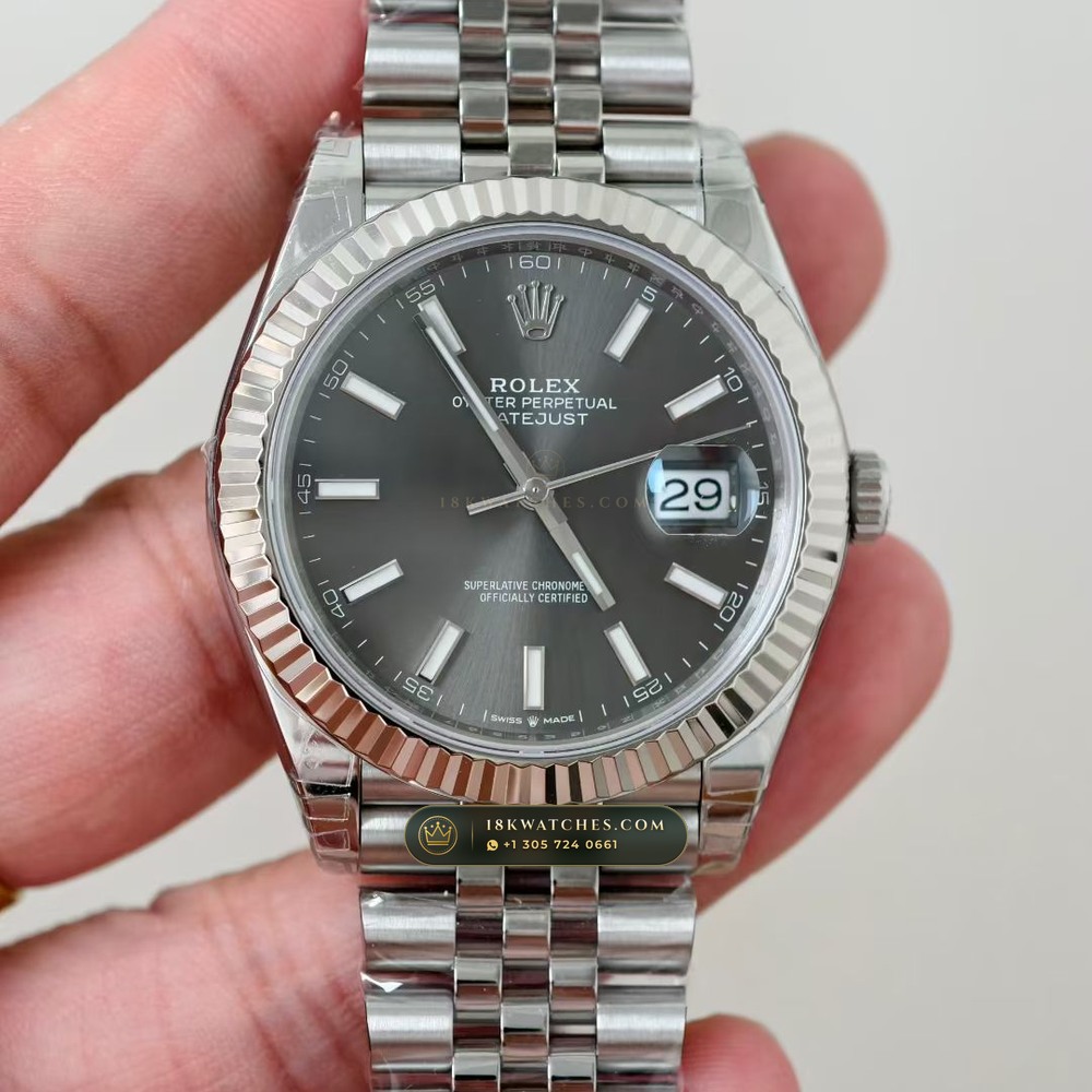 Rolex Datejust 41 Fluted 18K White Gold Bezel & Sunray Dial Ref. 126334