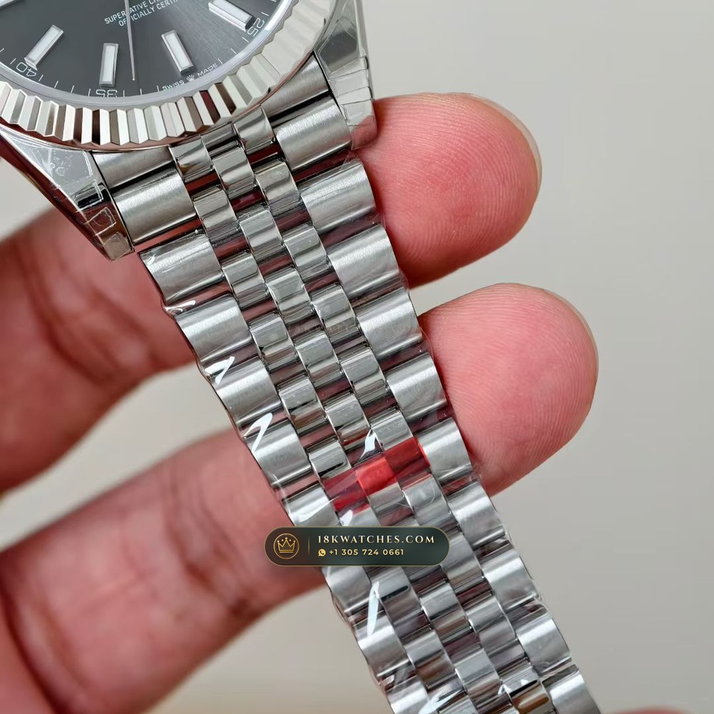 Rolex Datejust 41 Fluted 18K White Gold Bezel & Sunray Dial Ref. 126334 — Studio Gallery Plate V in 904L Stainless Steel Custom Architecture (150.2g Verified Mass, Rolex Manufacture Cal. 3235 - 70h Power Reserve)