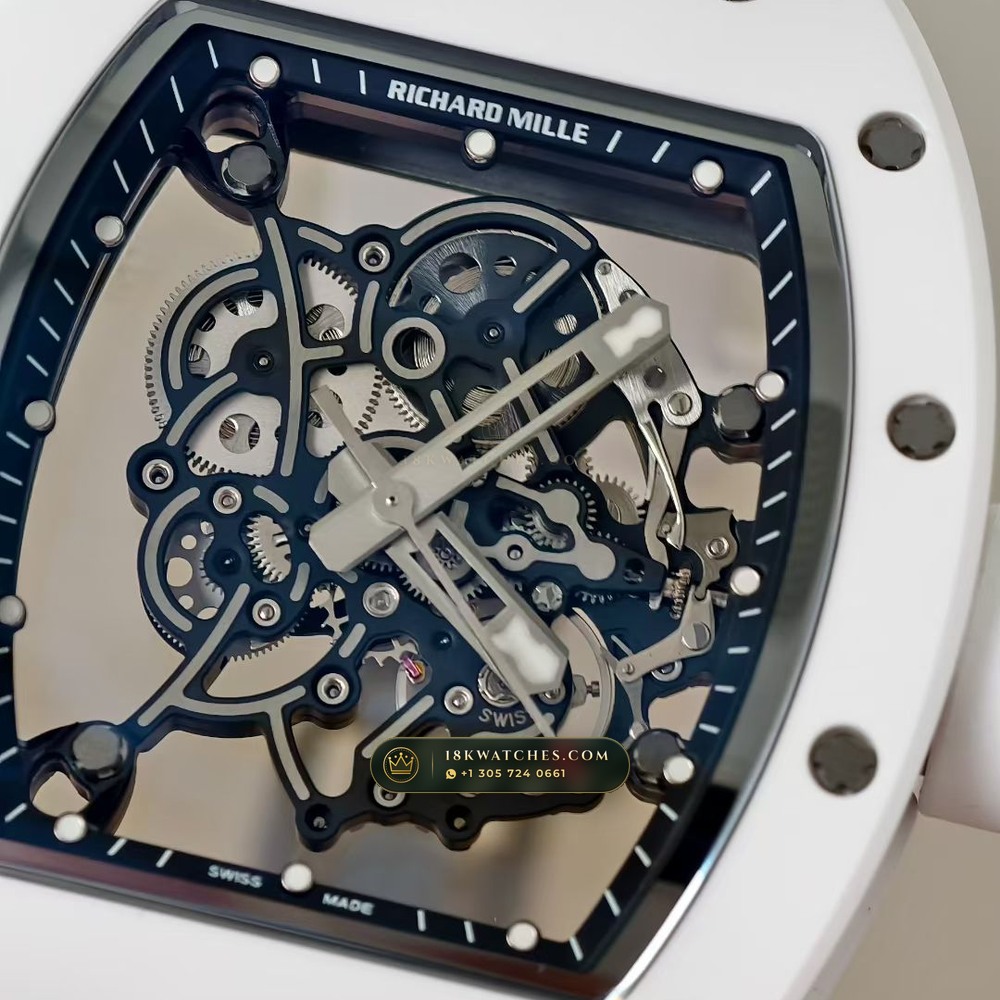 Richard Mille RM 055 Bubba Watson Manual Winding Monte-Carlo Showroom Spec — Studio Gallery Plate IV in ATZ White Ceramic & Grade 5 Titanium (66.5g Verified Mass, Richard Mille Cal. RMUL2 Grade 5 Titanium Skeleton)