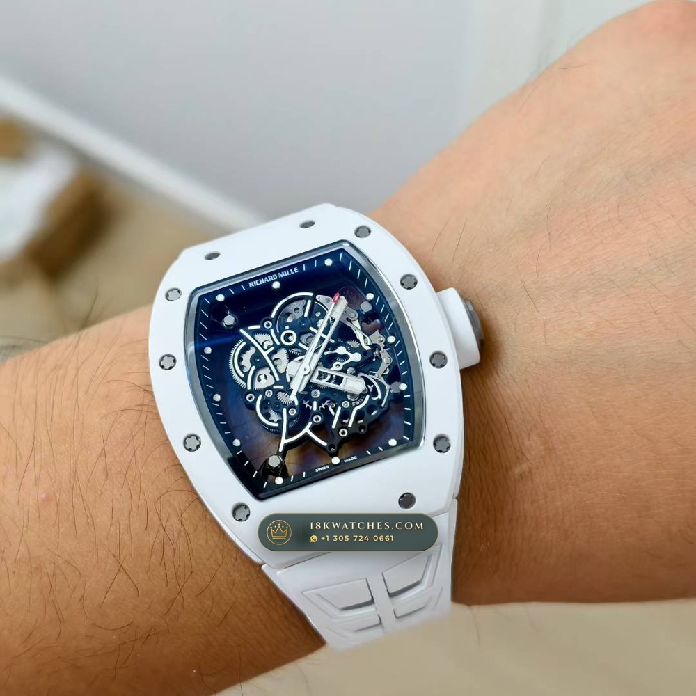 Richard Mille RM 055 Bubba Watson Manual Winding Monte-Carlo Showroom Spec — Studio Gallery Plate VII in ATZ White Ceramic & Grade 5 Titanium (66.5g Verified Mass, Richard Mille Cal. RMUL2 Grade 5 Titanium Skeleton)
