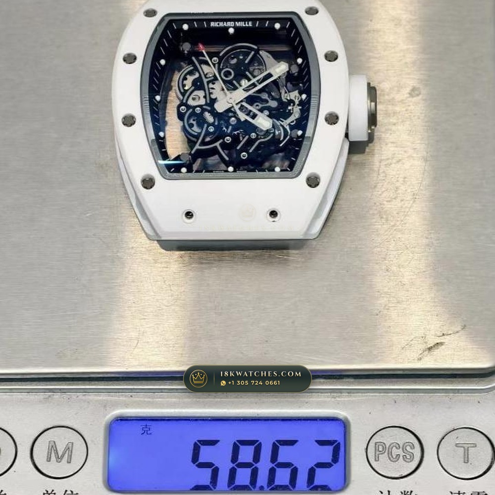 Richard Mille RM 055 Bubba Watson Manual Winding Monte-Carlo Showroom Spec — Studio Gallery Plate VIII in ATZ White Ceramic & Grade 5 Titanium (66.5g Verified Mass, Richard Mille Cal. RMUL2 Grade 5 Titanium Skeleton)