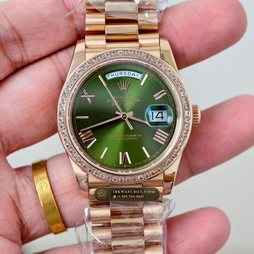 Rolex Day-Date 36 Baguette Diamond Bezel 18K Everose Gold Ref. 128345RBR