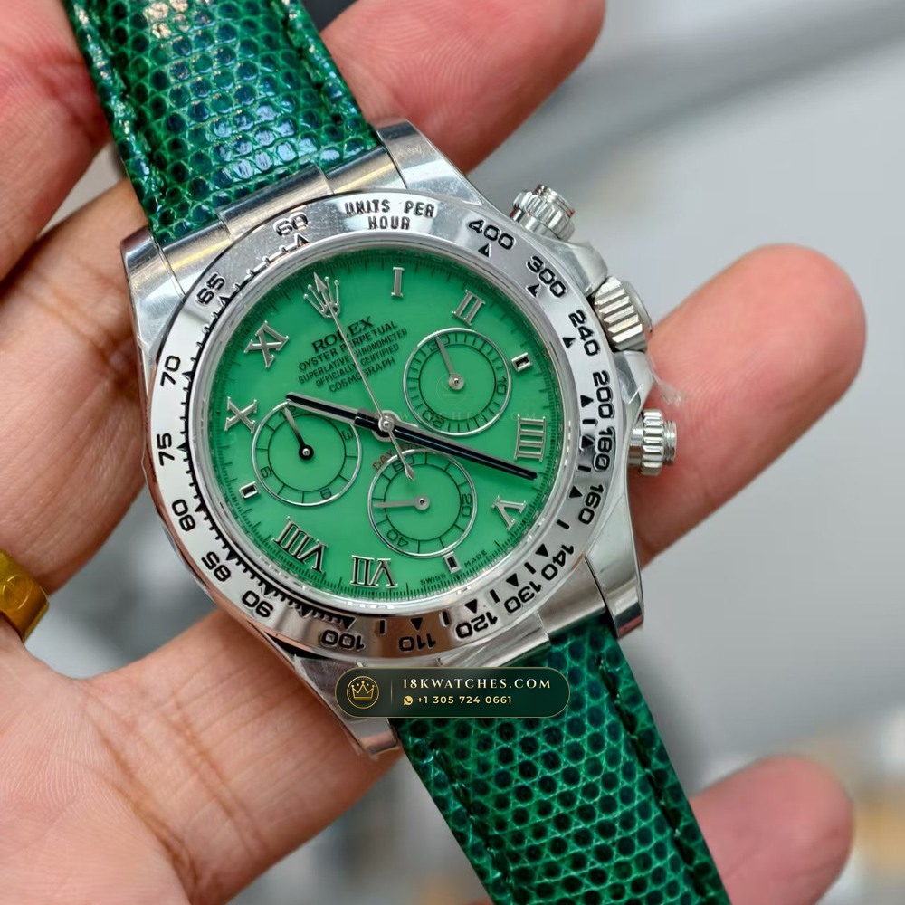 Rolex Cosmograph Daytona Beach Pink Mother-of-Pearl Strap Edition 18K White Gold Ref. 116519 — Studio Gallery Plate II in 18K White Gold Au750 (138.4g Verified Mass, Rolex Manufacture Cal. 4130 - 72h Power Reserve)