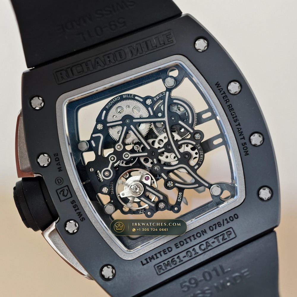 Richard Mille RM 61-01 Yohan Blake Asymmetric Master Watchmaker Spec — Studio Gallery Plate VII in Carbon TPT & Grade 5 Titanium (55.3g Verified Mass, Richard Mille Cal. RMUL2 Free-Sprung Skeleton)