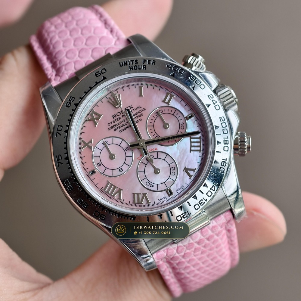 Rolex Cosmograph Daytona Beach Chrysoprase Green Mother-of-Pearl 18K White Gold Ref. 116519 — Studio Gallery Plate III in 18K White Gold Au750 (138.5g Verified Mass, Rolex Manufacture Cal. 4130 - 72h Power Reserve)