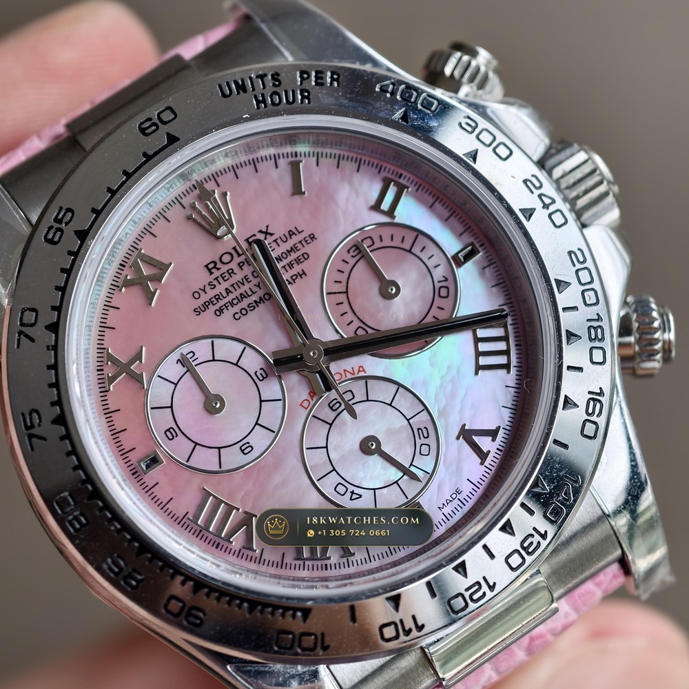 Rolex Cosmograph Daytona Beach Chrysoprase Green Mother-of-Pearl 18K White Gold Ref. 116519 — Studio Gallery Plate IV in 18K White Gold Au750 (138.5g Verified Mass, Rolex Manufacture Cal. 4130 - 72h Power Reserve)