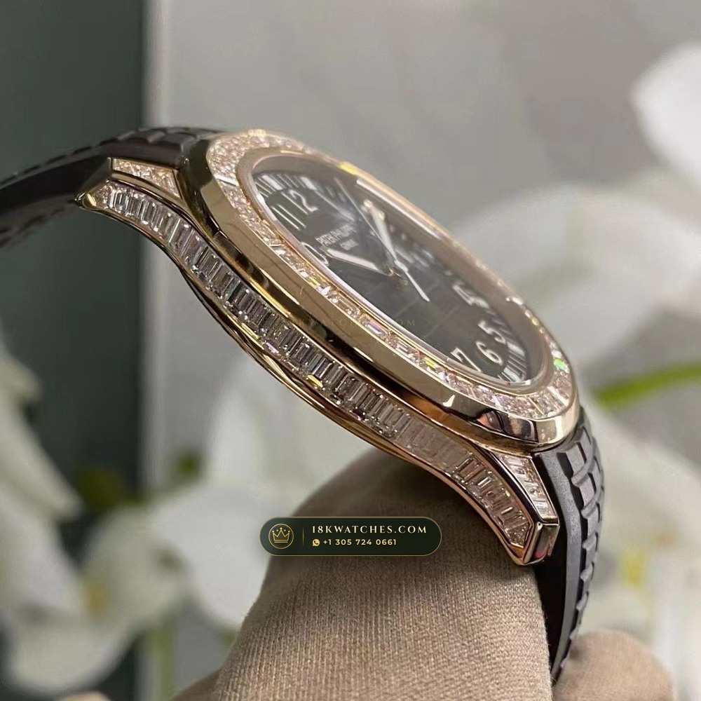Patek Philippe Aquanaut Extra-Large Self-Winding Diamond-Set Bezel 18K Rose Gold Ref. 5167/300R-010 — Studio Gallery Plate V in 18K Rose Gold Au750 (108.4g Verified Mass, Patek Philippe Cal. 324 S C - 21K Gold Rotor)