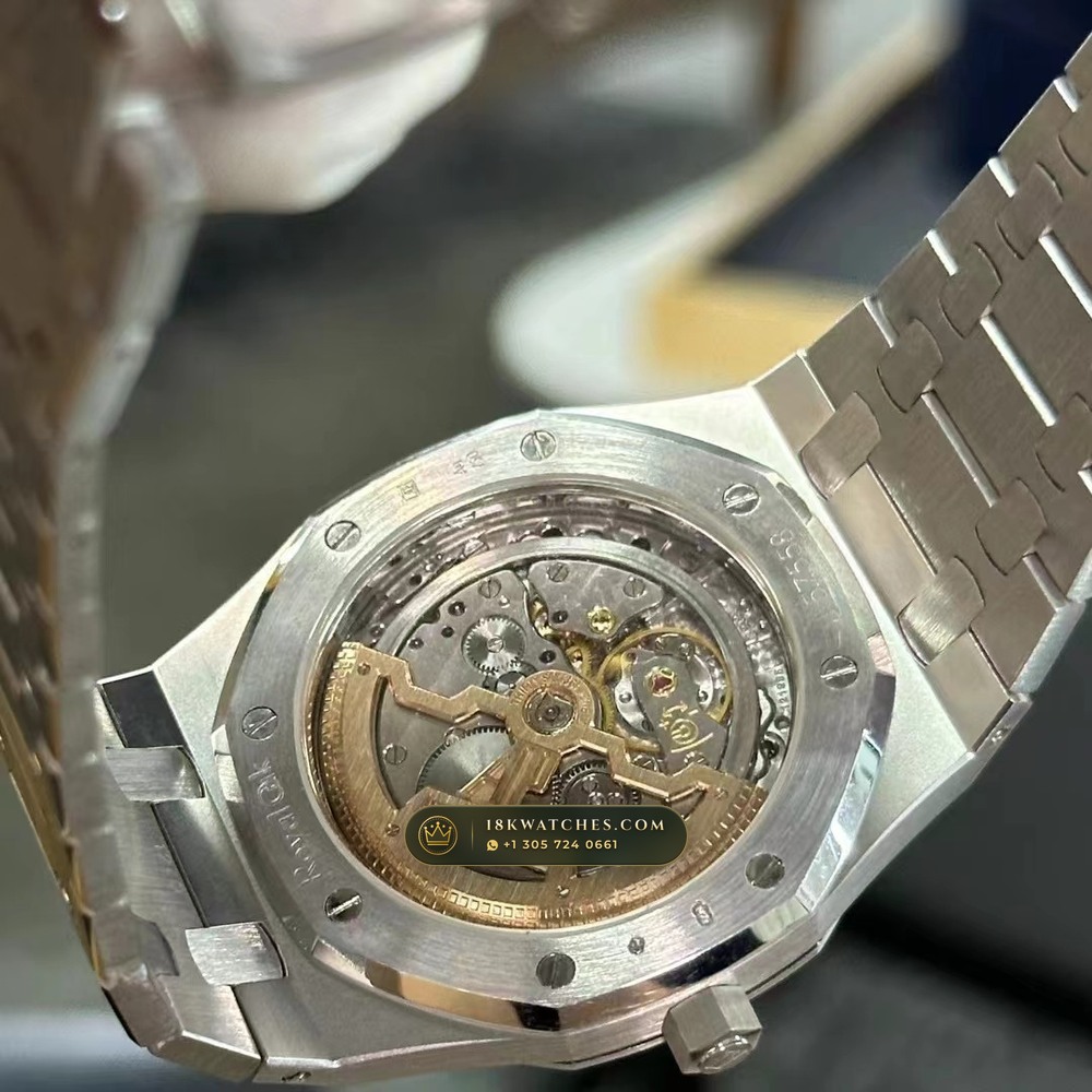 Audemars Piguet Royal Oak Jumbo Extra-Thin 39mm Salmon Dial 18K White Gold Ref. 15202BC.OO.1240BC.01 — Studio Gallery Plate VIII in 18K White Gold Au750 (174.3g Verified Mass, Audemars Piguet Cal. 2121 Ultra-Thin)