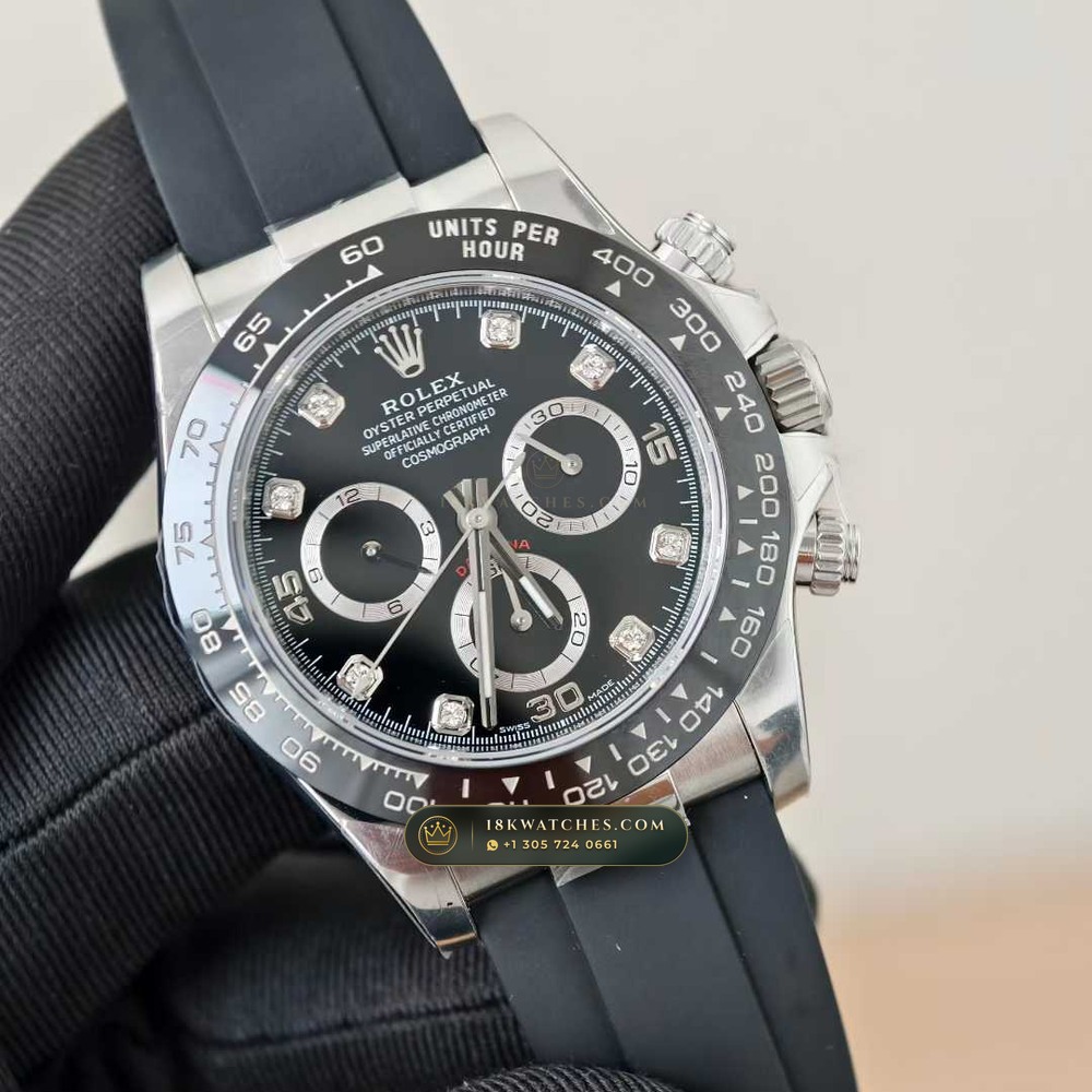 Rolex Cosmograph Daytona 18K White Gold Deep Crystal Optics Ref. 116519LN — Studio Gallery Plate II in 18K White Gold Au750 (160.7g Verified Mass, Rolex Manufacture Cal. 4130 - 72h Power Reserve)