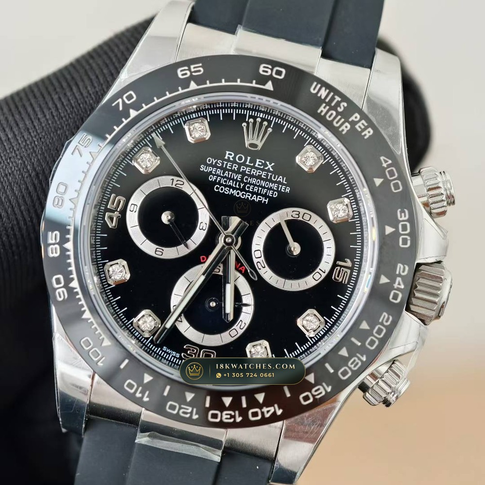 Rolex Cosmograph Daytona 18K White Gold Deep Crystal Optics Ref. 116519LN — Studio Gallery Plate III in 18K White Gold Au750 (160.7g Verified Mass, Rolex Manufacture Cal. 4130 - 72h Power Reserve)