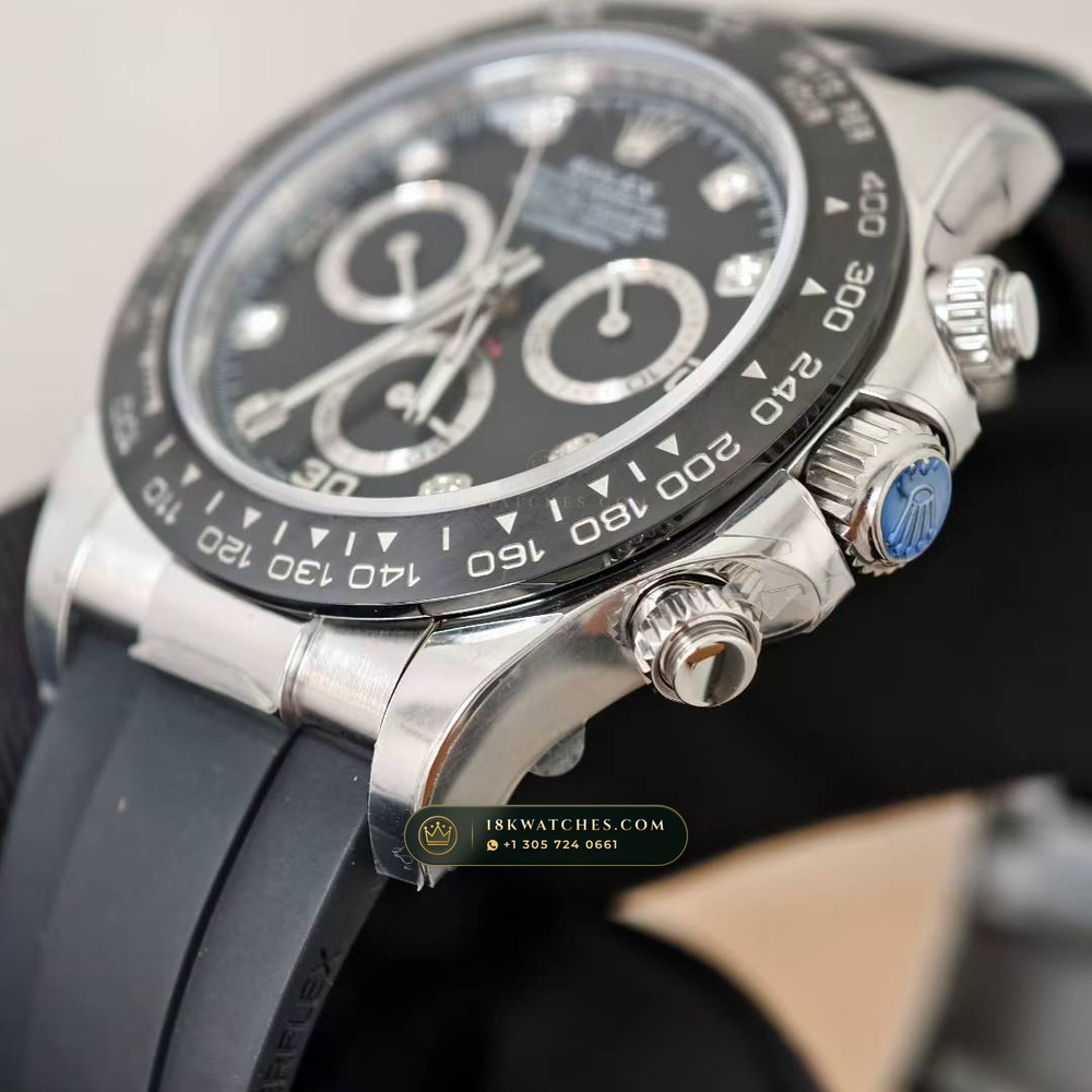 Rolex Cosmograph Daytona 18K White Gold Deep Crystal Optics Ref. 116519LN — Studio Gallery Plate IV in 18K White Gold Au750 (160.7g Verified Mass, Rolex Manufacture Cal. 4130 - 72h Power Reserve)