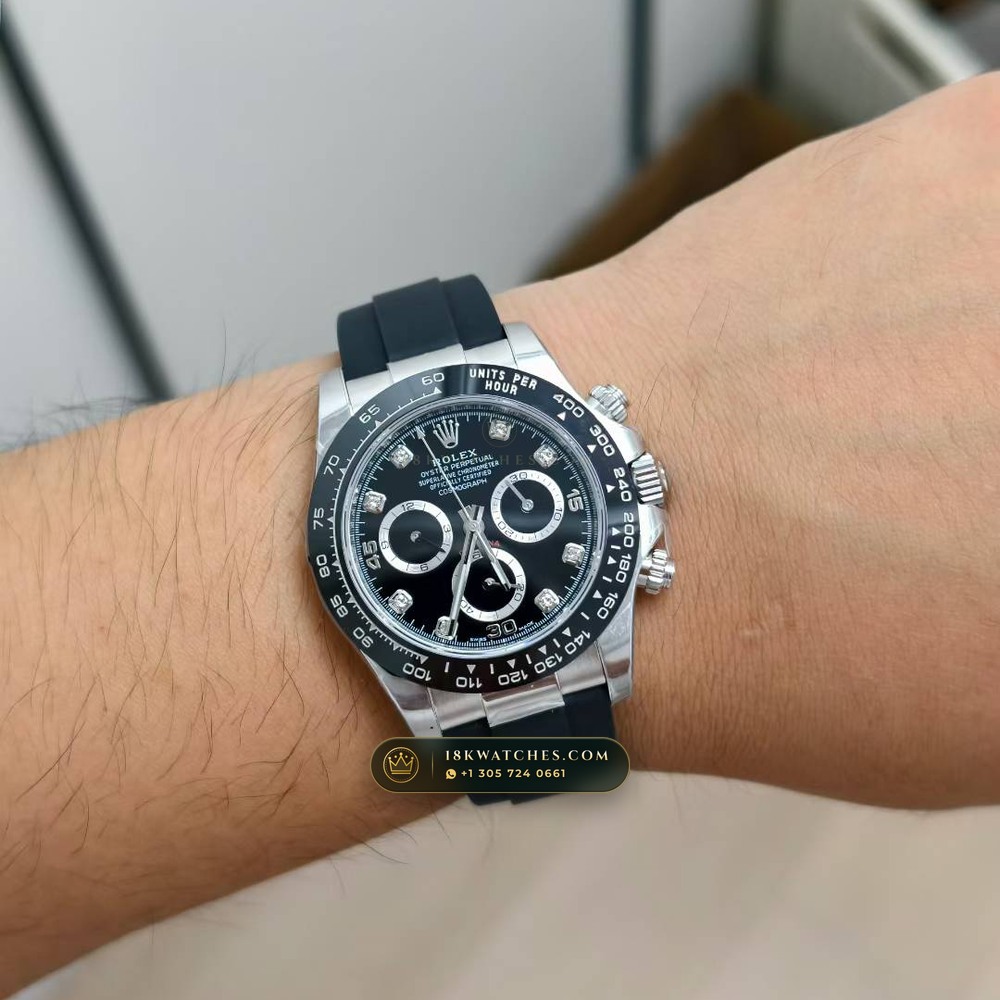 Rolex Cosmograph Daytona 18K White Gold Deep Crystal Optics Ref. 116519LN — Studio Gallery Plate VII in 18K White Gold Au750 (160.7g Verified Mass, Rolex Manufacture Cal. 4130 - 72h Power Reserve)