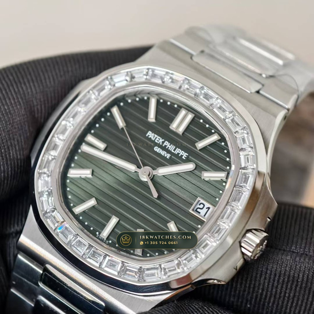 Patek Philippe Nautilus Self-Winding Diamond-Set Bezel Custom SW Dial Free-Sprung Calibre Ref. 5711/1300A-001 — Studio Gallery Plate IV in 904L Stainless Steel Custom Architecture (118.4g Verified Mass, Patek Philippe Cal. 26-330 S C / Cal. 324 S C - 21K Gold Rotor)