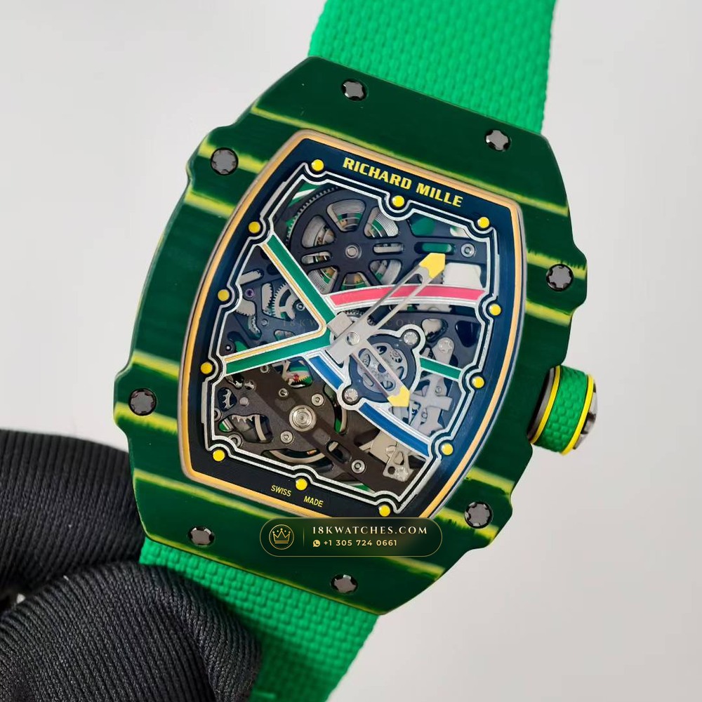 Richard Mille RM 67-02 Automatic Extra-Flat Wayde van Niekerk Green & Yellow Quartz TPT Geneva Atelier Spec — Studio Gallery Plate IV in Carbon TPT & Grade 5 Titanium (33.3g Verified Mass, Richard Mille Cal. CRMA7 Skeletonized Titanium)